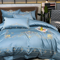 HKM-272467 Tencel and Cotton 4-Piece Bedding Set with Elegant Embroidery - Multiple Colors Available
