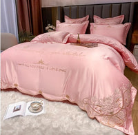 HKM-272467 Tencel and Cotton 4-Piece Bedding Set with Elegant Embroidery - Multiple Colors Available