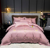 HKM-272467 Tencel and Cotton 4-Piece Bedding Set with Elegant Embroidery - Multiple Colors Available