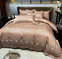 HKM-272467 Tencel and Cotton 4-Piece Bedding Set with Elegant Embroidery - Multiple Colors Available