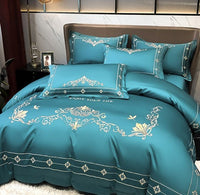 HKM-272467 Tencel and Cotton 4-Piece Bedding Set with Elegant Embroidery - Multiple Colors Available