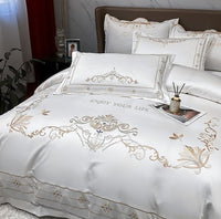 HKM-272467 Tencel and Cotton 4-Piece Bedding Set with Elegant Embroidery - Multiple Colors Available