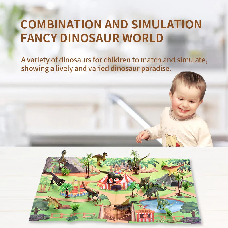 HKM-272723 Dinosaur Play Mat Set with Plastic Activity Figures for Indoor Family Fun, Suitable for Ages 2 to 4