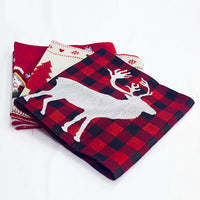 HKM-272915 Electric Embroidered Knitted Cloth Table Runner - Snowman, Small Tree & Elk Designs
