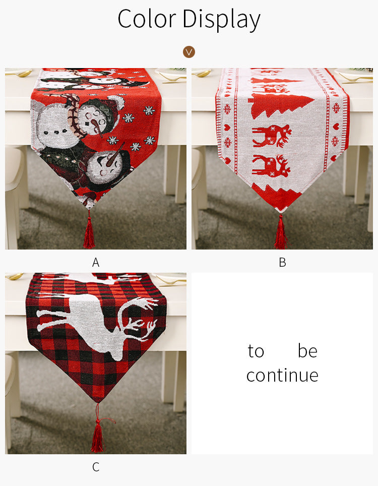 HKM-272915 Electric Embroidered Knitted Cloth Table Runner - Snowman, Small Tree & Elk Designs