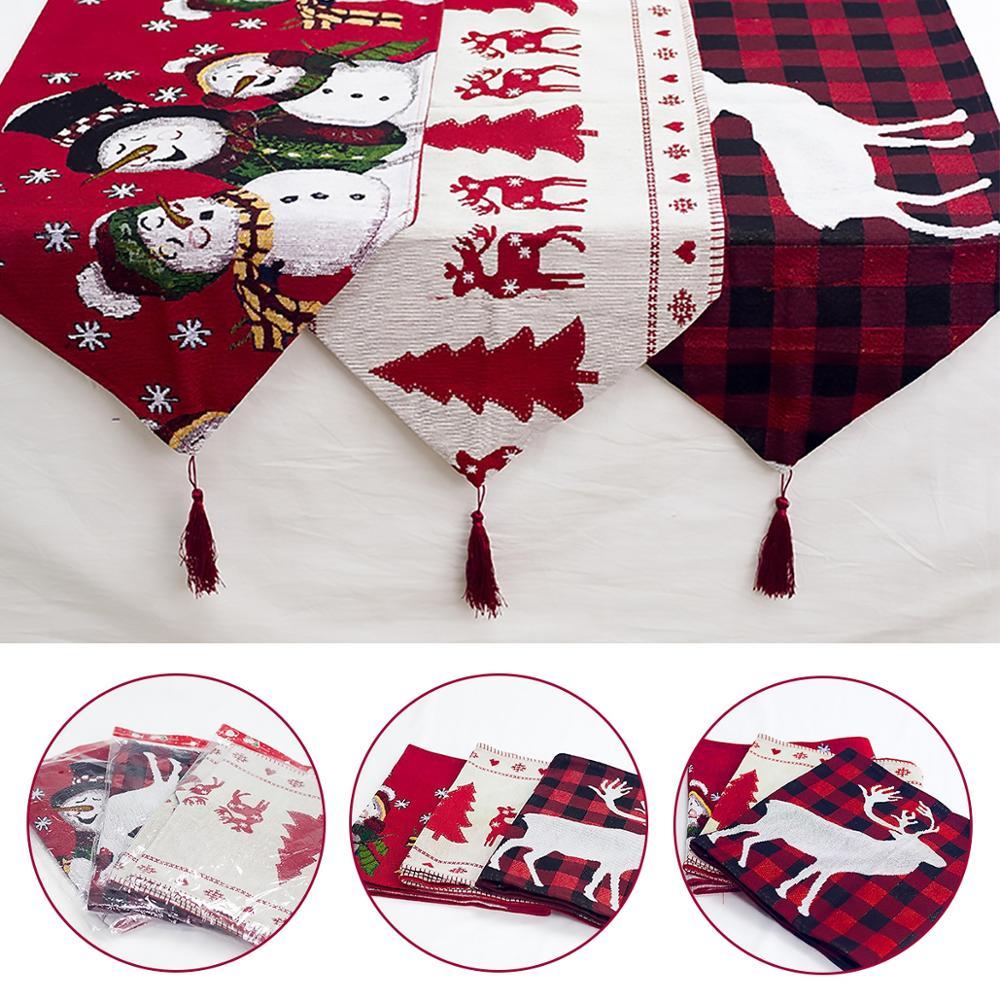 HKM-272915 Electric Embroidered Knitted Cloth Table Runner - Snowman, Small Tree & Elk Designs