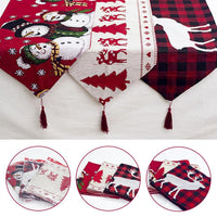 HKM-272915 Electric Embroidered Knitted Cloth Table Runner - Snowman, Small Tree & Elk Designs