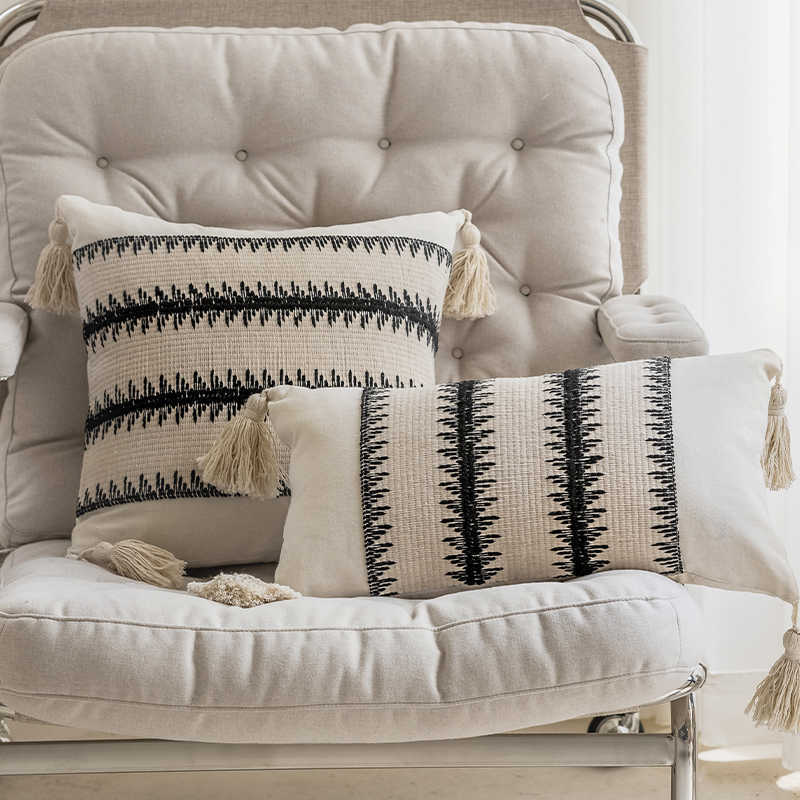HKM-273107 Misty Forest Big Spike Square and Waist Pillow Collection in Black and Off-White