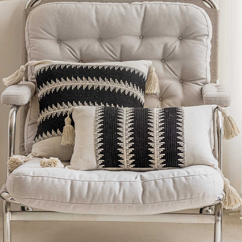 HKM-273107 Misty Forest Big Spike Square and Waist Pillow Collection in Black and Off-White