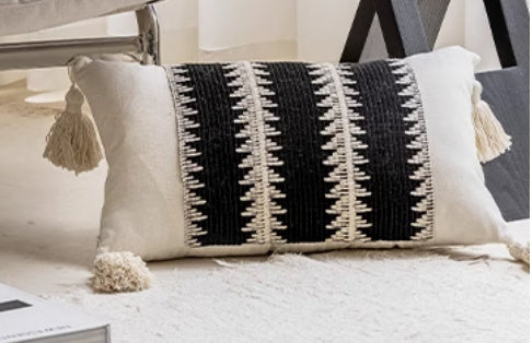 HKM-273107 Misty Forest Big Spike Square and Waist Pillow Collection in Black and Off-White