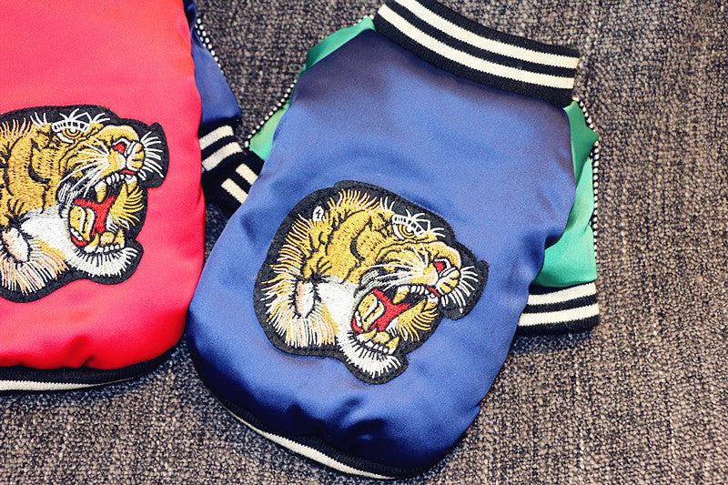 HKM-273299 Cotton Casual Pet Clothes with Tiger Head Design, Available in Blue and Red