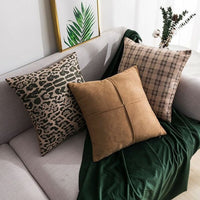 HKM-273363 Retro Cotton Pillowcase in Leopard, Plaid, Yellow Brown, Beige, and Green - 45x45cm