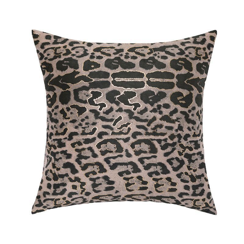 HKM-273363 Retro Cotton Pillowcase in Leopard, Plaid, Yellow Brown, Beige, and Green - 45x45cm