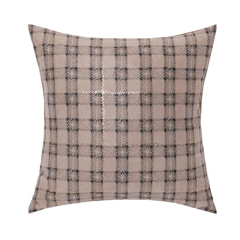 HKM-273363 Retro Cotton Pillowcase in Leopard, Plaid, Yellow Brown, Beige, and Green - 45x45cm