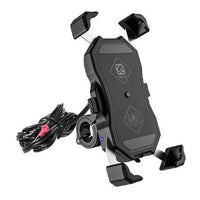 HKM-273363 Universal Motorcycle Phone Holder with USB Buckle and Wireless Charging Capability