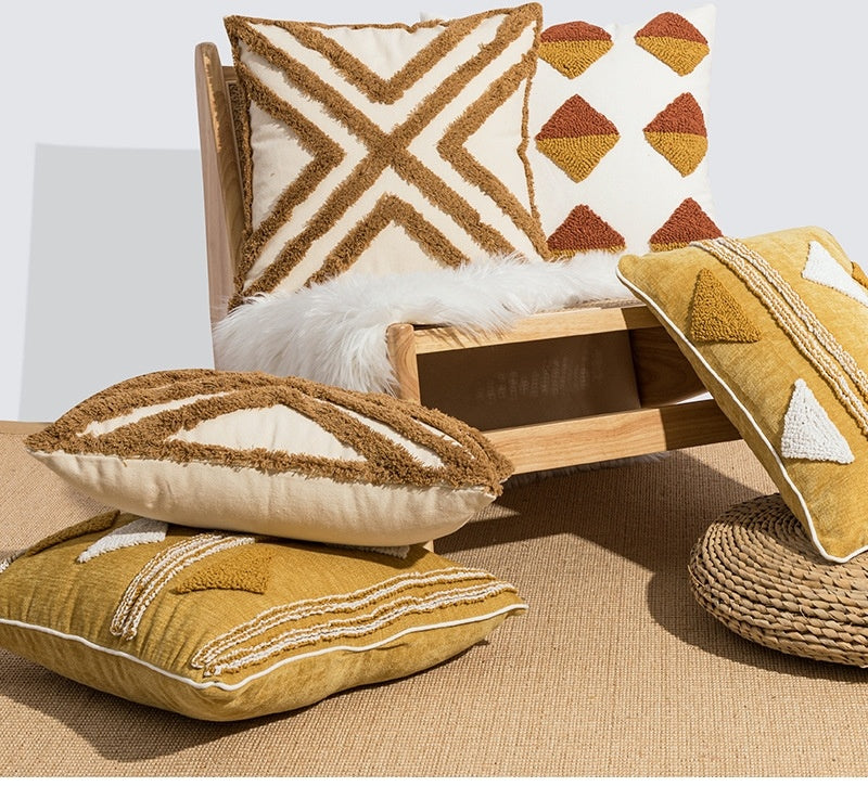 HKM-273427 Geometric Tufted Loop Pillowcase for Living Room and Bedroom - Soft Velvet Cushion 45x45cm or 30x50cm