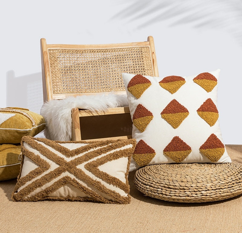 HKM-273427 Geometric Tufted Loop Pillowcase for Living Room and Bedroom - Soft Velvet Cushion 45x45cm or 30x50cm
