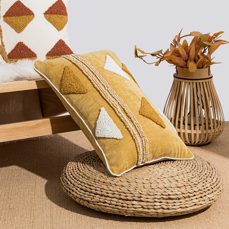 HKM-273427 Geometric Tufted Loop Pillowcase for Living Room and Bedroom - Soft Velvet Cushion 45x45cm or 30x50cm