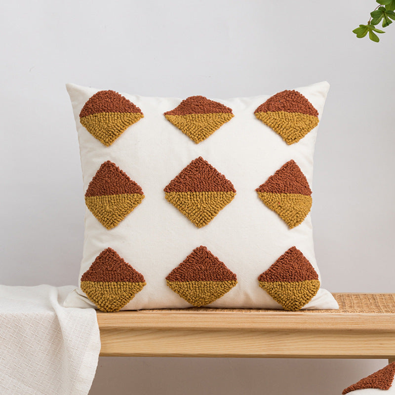 HKM-273427 Geometric Tufted Loop Pillowcase for Living Room and Bedroom - Soft Velvet Cushion 45x45cm or 30x50cm