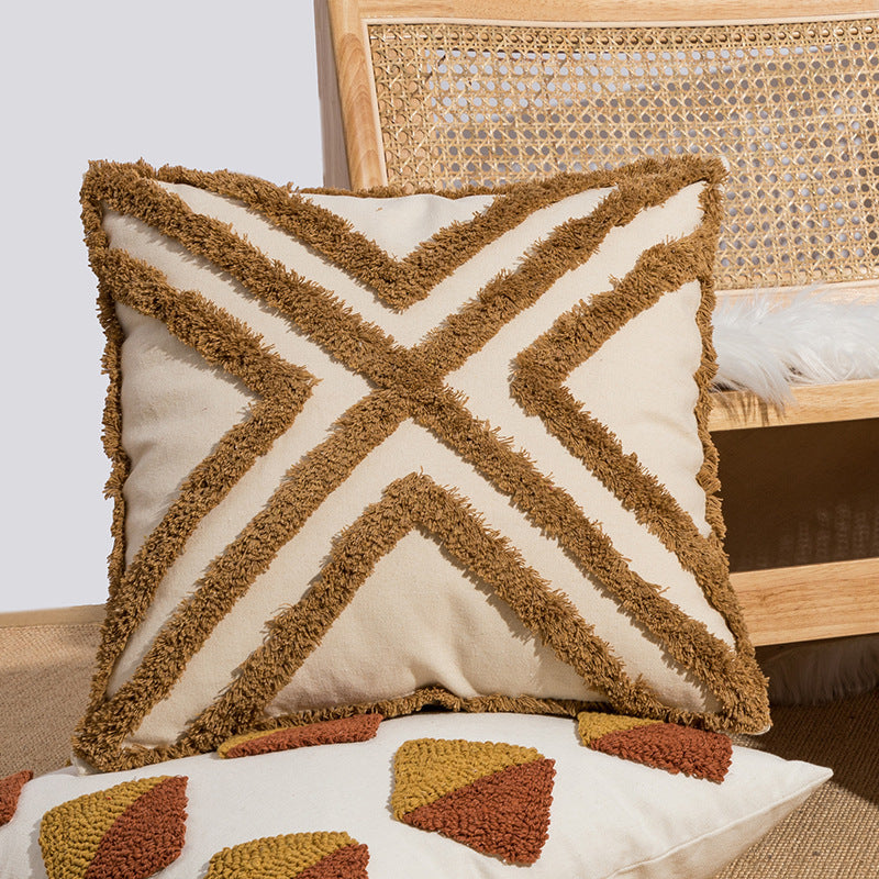 HKM-273427 Geometric Tufted Loop Pillowcase for Living Room and Bedroom - Soft Velvet Cushion 45x45cm or 30x50cm
