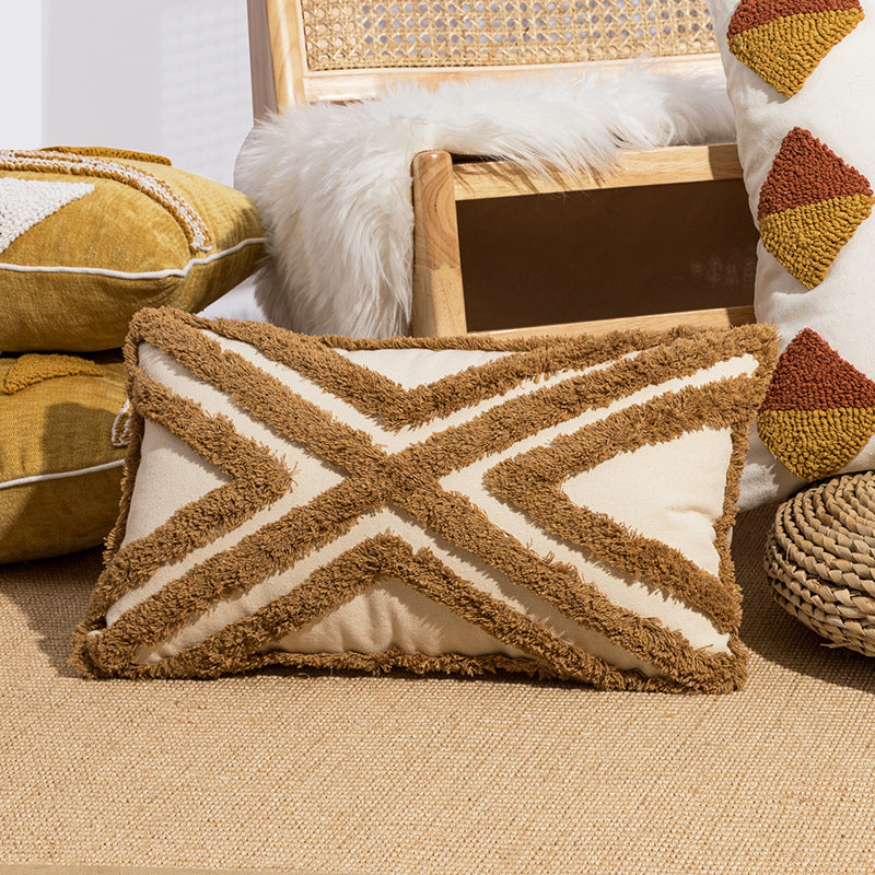 HKM-273427 Geometric Tufted Loop Pillowcase for Living Room and Bedroom - Soft Velvet Cushion 45x45cm or 30x50cm