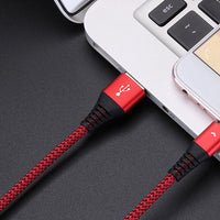 HKM-273491 Durable Nylon Braided Fast Charging Data Cable for Apple, Android, and Type-C Devices - 30 cm Length