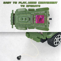 HKM-273555 Educational Pull String Inertia Military Truck Toy with Lights for Children Ages 3+ - Green/Kahki