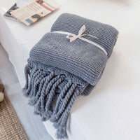 HKM-273619 Knitted Tassel Sofa Blanket - Polyester Fiber, 130x170cm & 150x200cm Options