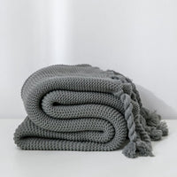HKM-273619 Knitted Tassel Sofa Blanket - Polyester Fiber, 130x170cm & 150x200cm Options