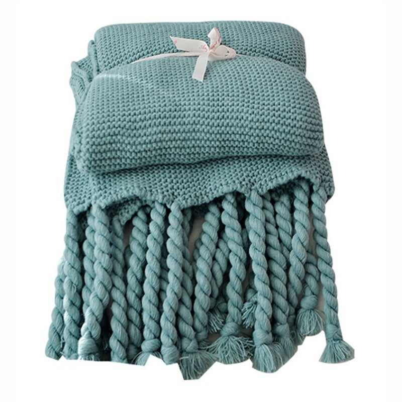HKM-273619 Knitted Tassel Sofa Blanket - Polyester Fiber, 130x170cm & 150x200cm Options