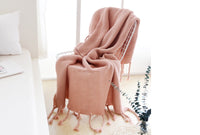 HKM-273619 Knitted Tassel Sofa Blanket - Polyester Fiber, 130x170cm & 150x200cm Options