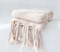 HKM-273619 Knitted Tassel Sofa Blanket - Polyester Fiber, 130x170cm & 150x200cm Options