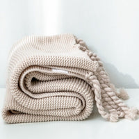HKM-273619 Knitted Tassel Sofa Blanket - Polyester Fiber, 130x170cm & 150x200cm Options