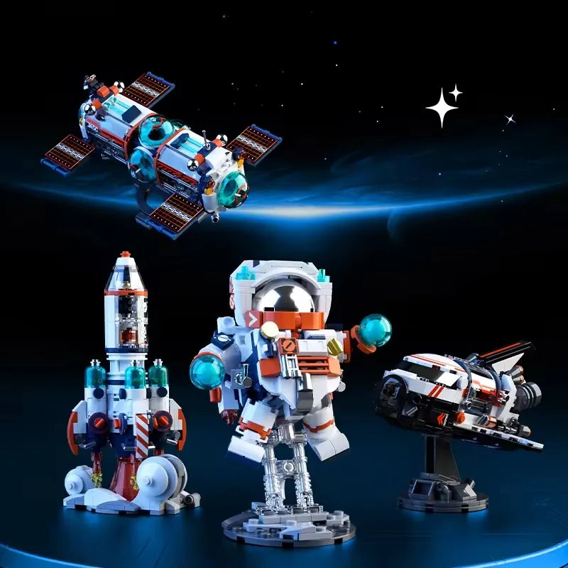 Cute Cyber Astronaut Rocket Building Block Set - 50 Pieces for Space Exploration Fun, Ages 2 and Up