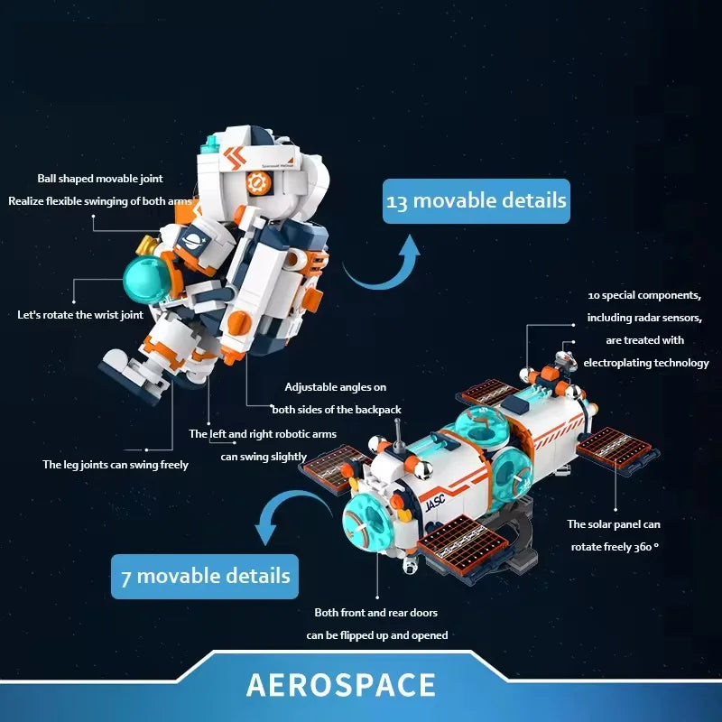 Cute Cyber Astronaut Rocket Building Block Set - 50 Pieces for Space Exploration Fun, Ages 2 and Up