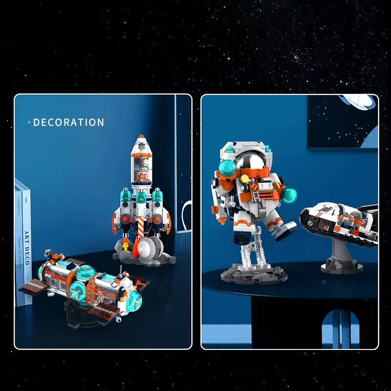 Cute Cyber Astronaut Rocket Building Block Set - 50 Pieces for Space Exploration Fun, Ages 2 and Up
