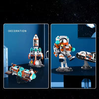 HKM-273939 Cute Cyber Astronaut Rocket Building Block Set - 50 Pieces for Space Exploration Fun, Ages 2 and Up