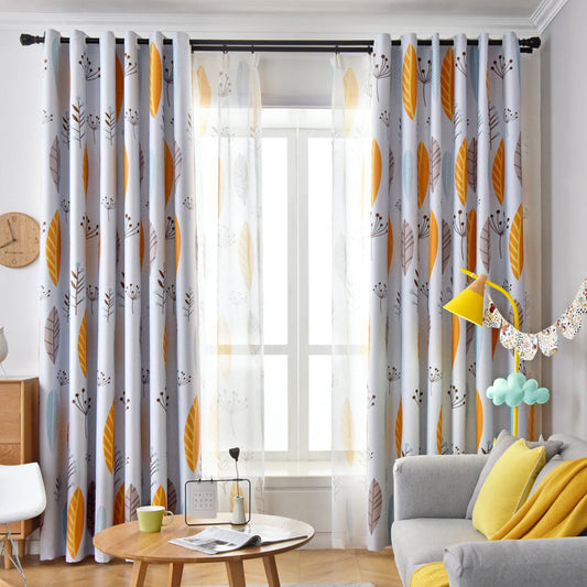 HKM-274003 Nordic Leaf Pattern Shading Curtains for Bedroom and Living Room, High Shading Polyester Fabric