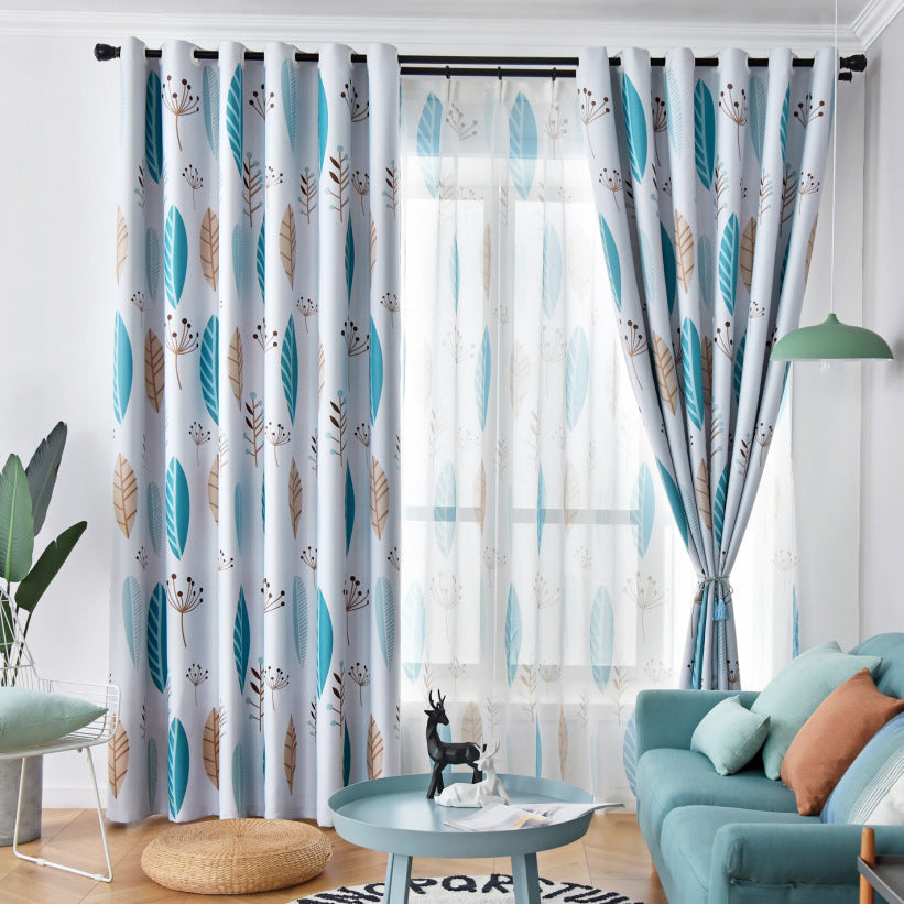 HKM-274003 Nordic Leaf Pattern Shading Curtains for Bedroom and Living Room, High Shading Polyester Fabric