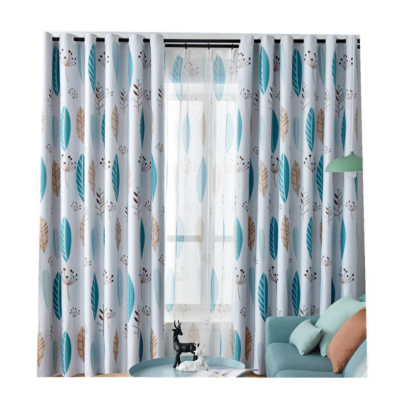 HKM-274003 Nordic Leaf Pattern Shading Curtains for Bedroom and Living Room, High Shading Polyester Fabric