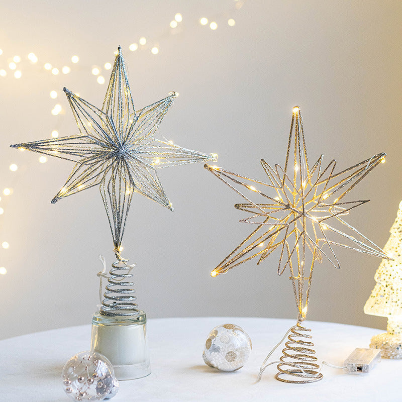 HKM-274067 Luminous Iron Star Tree Topper in Multiple Sizes: Champagne & Silver Options