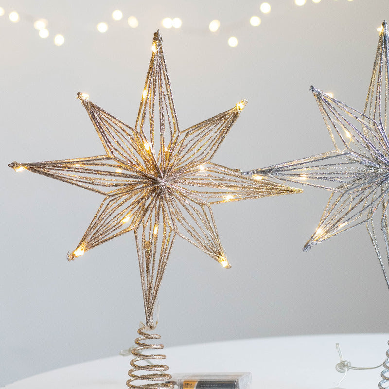 HKM-274067 Luminous Iron Star Tree Topper in Multiple Sizes: Champagne & Silver Options