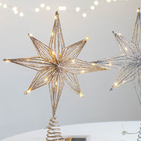 HKM-274067 Luminous Iron Star Tree Topper in Multiple Sizes: Champagne & Silver Options