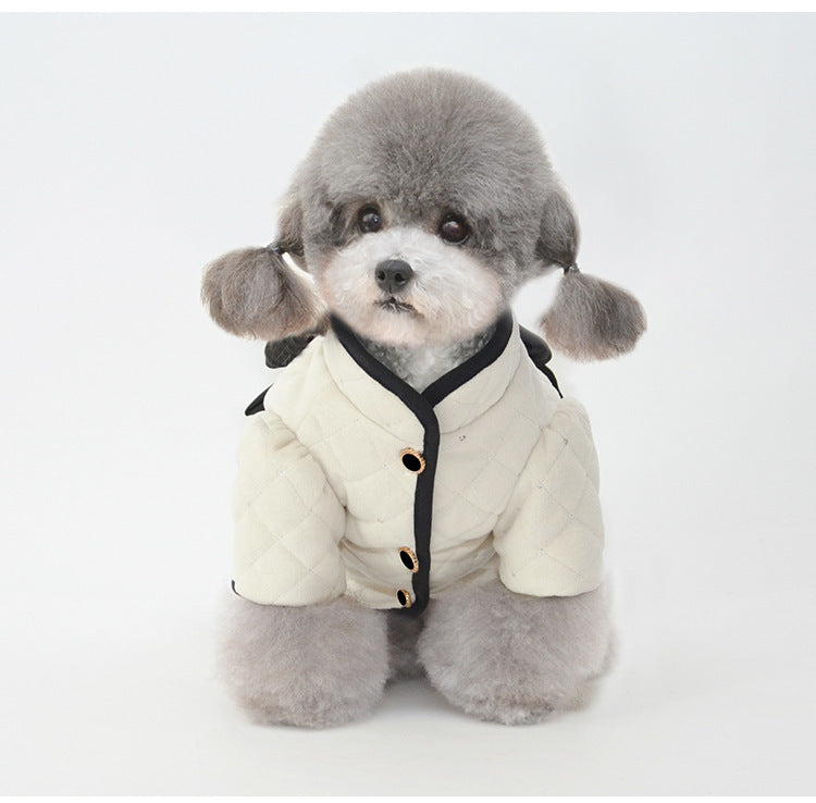 HKM-274131 Cozy Japanese Cotton Pet Coat with Sequin Bow Skirt in Beige and Black