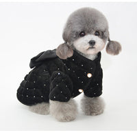HKM-274131 Cozy Japanese Cotton Pet Coat with Sequin Bow Skirt in Beige and Black