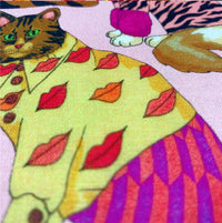 HKM-274131 Handmade Cat Print Patchwork Shirt Scarf Dress for Children - Cotton, Green and Pink