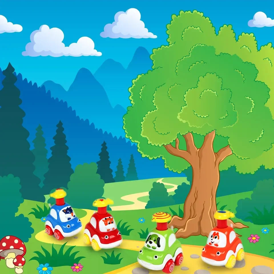 HKM-274259 Set of 8 Inertial Cartoon Cars for Kids - Friction Toy Vehicles with Forest Animal Design