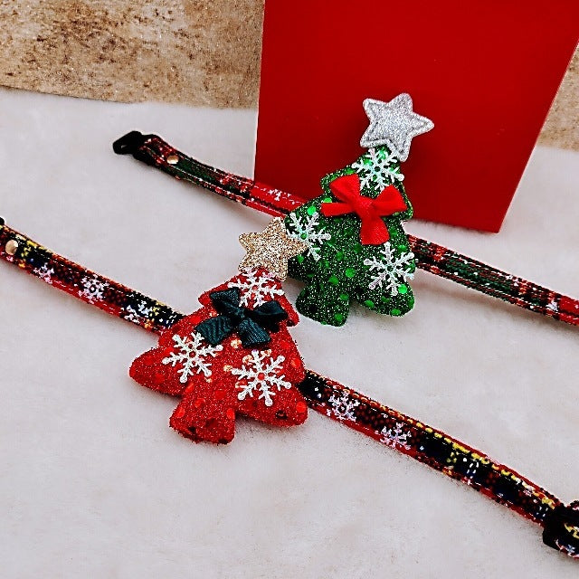 HKM-274323 Adjustable Canvas Pet Collar in Christmas Snowflake Design - Red & Green, 1.0cm Width, 34cm Total Length
