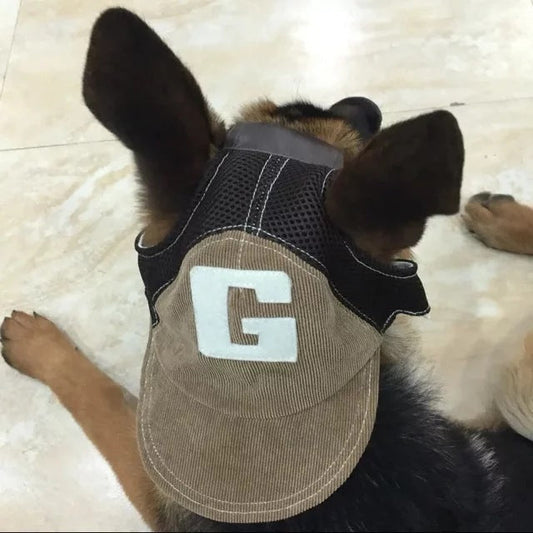 HKM-274323 Blue and Brown Sun Hat for Dogs - Adjustable Size S, M, L with Neck Circumference Options