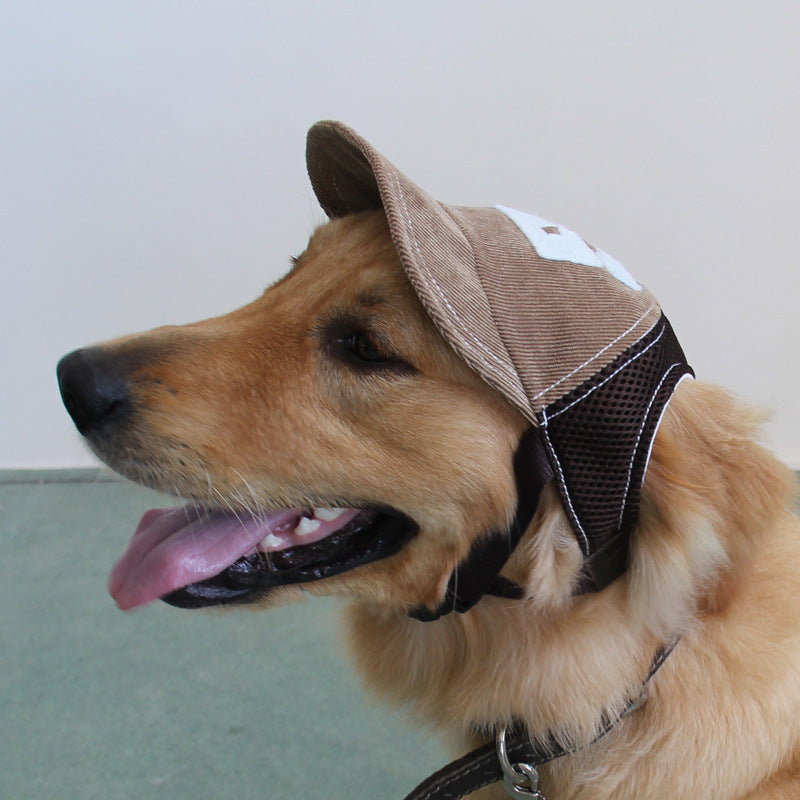 HKM-274323 Blue and Brown Sun Hat for Dogs - Adjustable Size S, M, L with Neck Circumference Options
